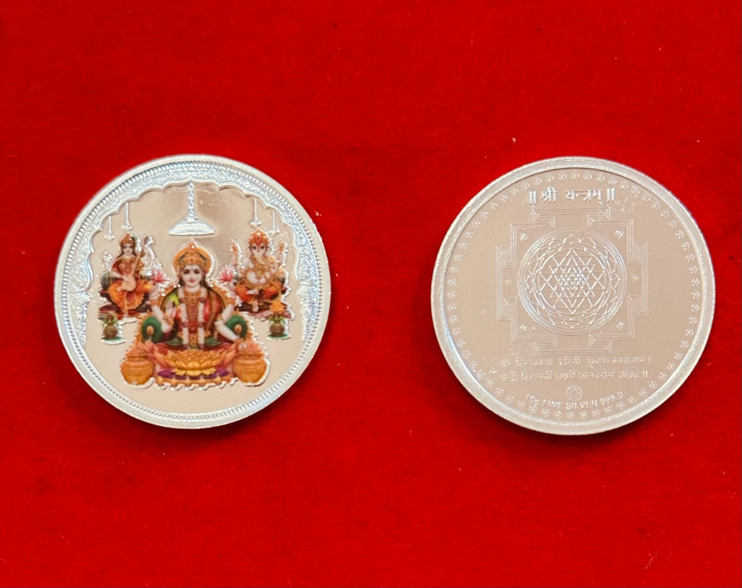 Pure Silver Coin 999 Laxmi Saraswati Ganapati For Pooja 10 Grams Hallmark Certified. Indian Silver coins for Wedding, Newborn Puja Gifts