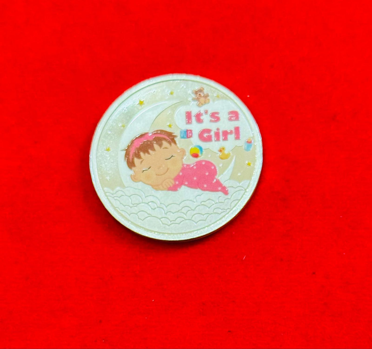 Sliver coin for baby girl It's A Girl, UV Printed 999