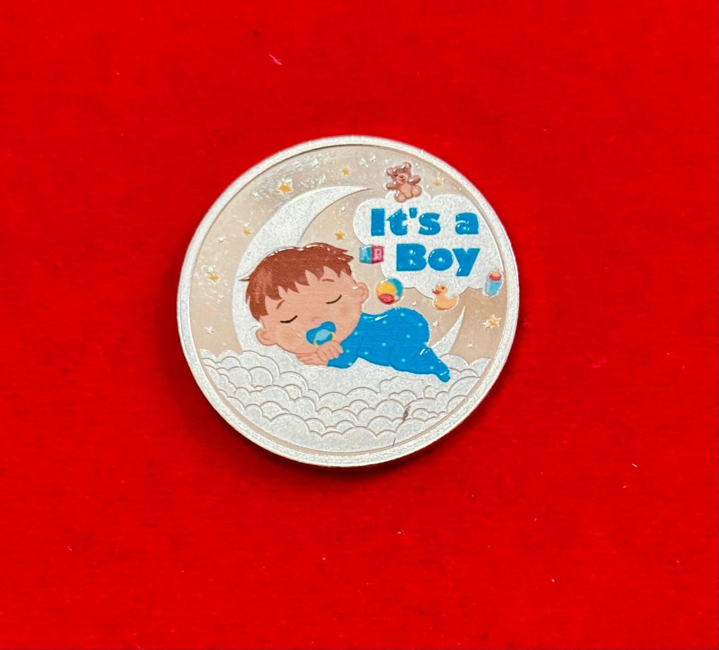 Sliver coin It's A Boy, UV Printed