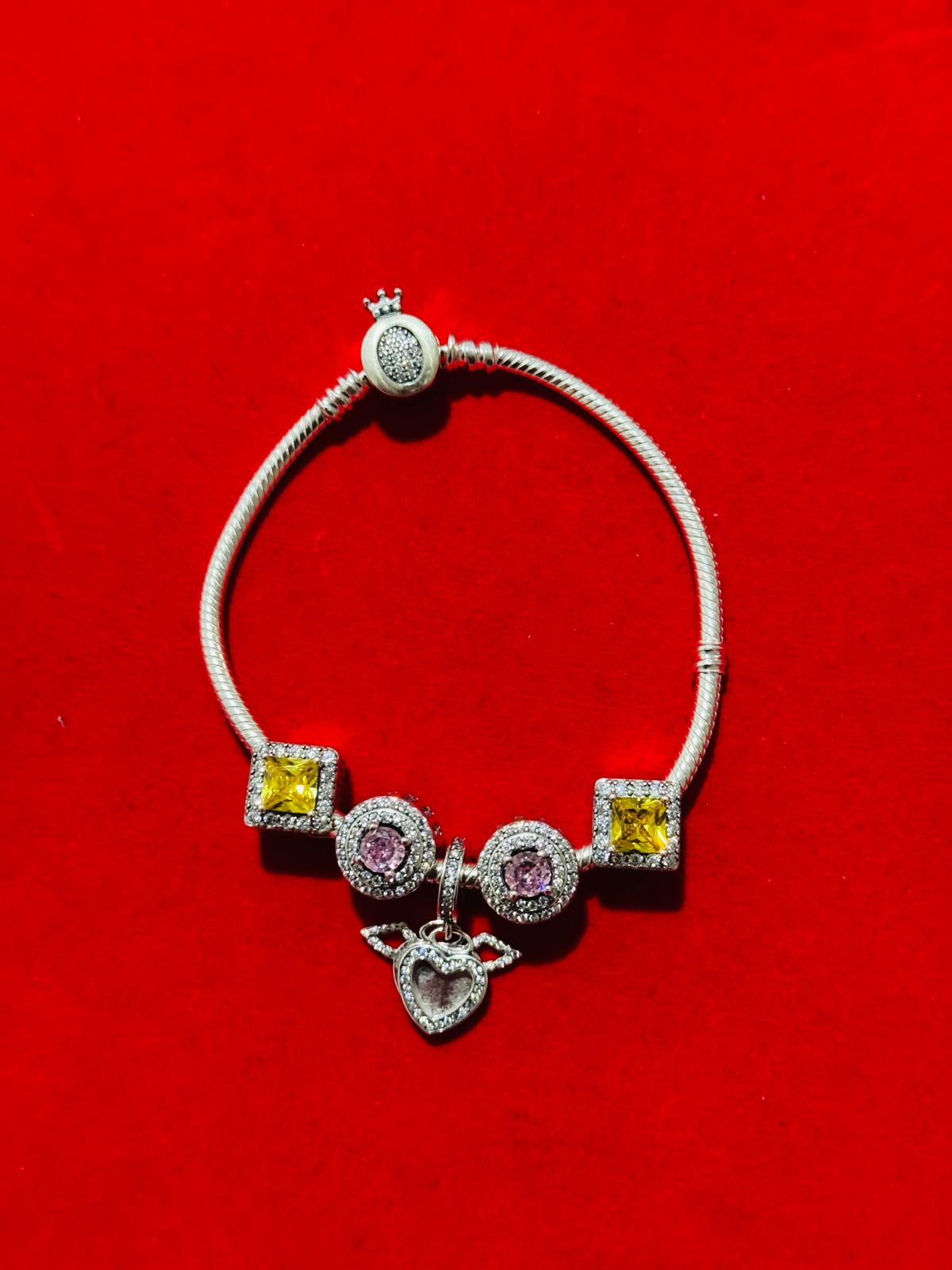 Pandora snake chain with charms Bracelet (9)